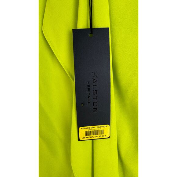 Halston Sleeveless High Neck Drape Front Mini Dress Womens 14 Lime Green New - Picture 5 of 10